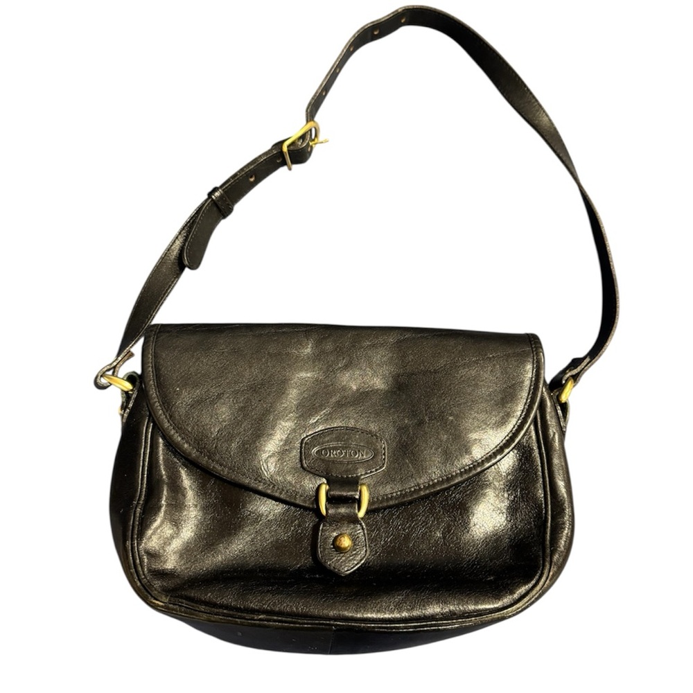 Vintage Oroton Australian cowhide Black Leather Shoulder Bag